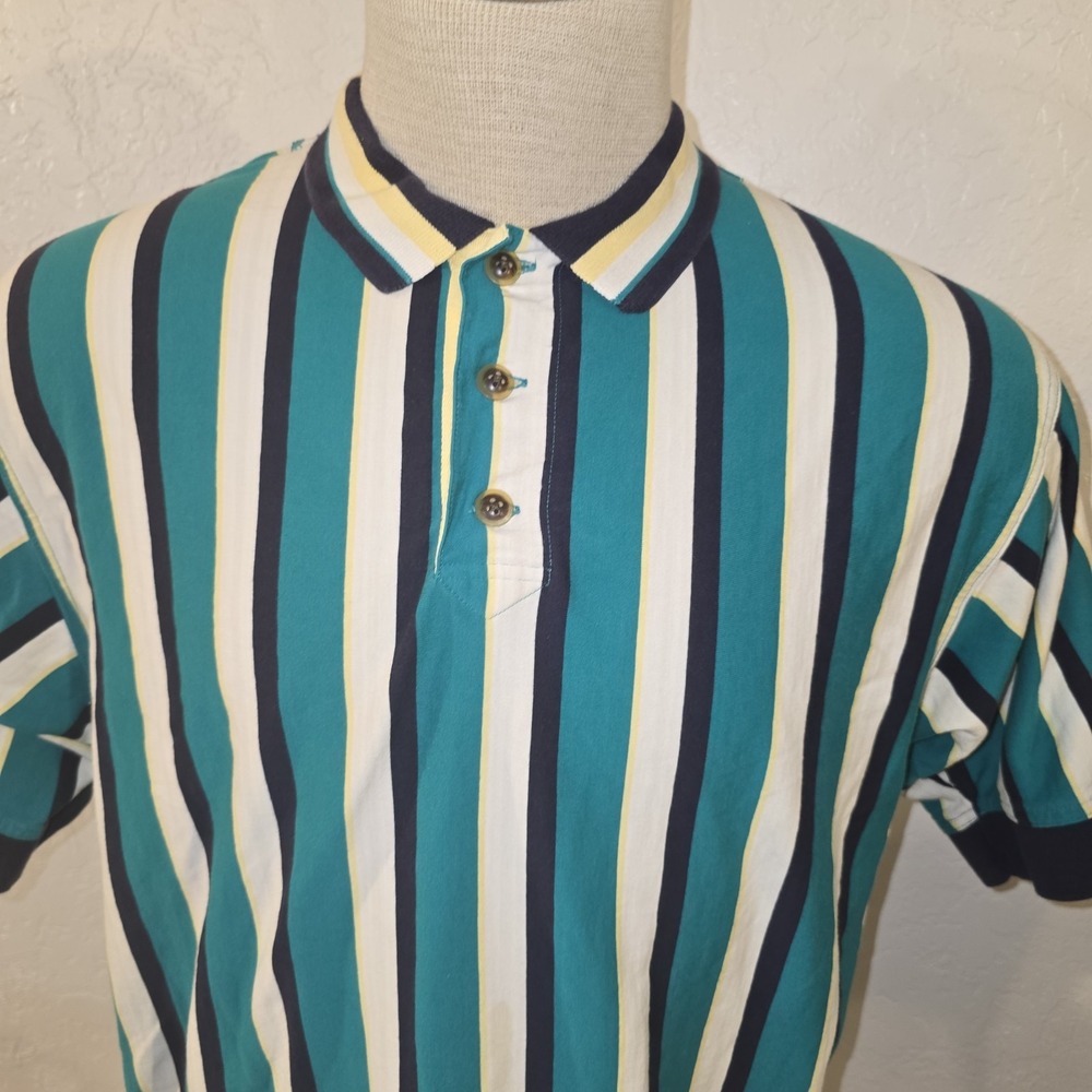 Cutter & Buck Polo Shirt Mens XL Vertical Stripe Cotton Green Valley CC Green